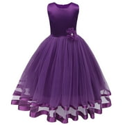 Dresses for Kids in Clearance Toddler Girls Solid Color Flowers Net Yarn Bowknot Birthday Party Flowers Gown Kids Dresses Easter Dresses for Girls Flower Girls Maxi Dress Purple New